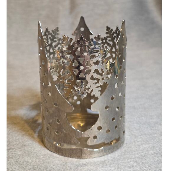 Bath & Body Works Slatkin & Co. Snowflake & Christmas Tree Silver Candle Holder - Picture 1 of 4